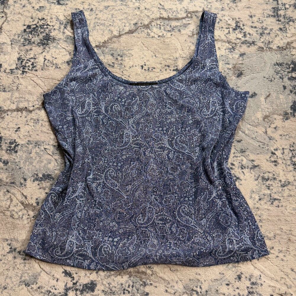 Alex Evenings Metallic Blue Sparkly Bling Glitter Tank Top Large Y2K Coquette